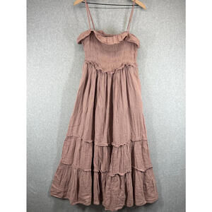 Zara Gauze Midi Dress Layered Womens M Pastel Pink Shoulderless Spaghetti Strap